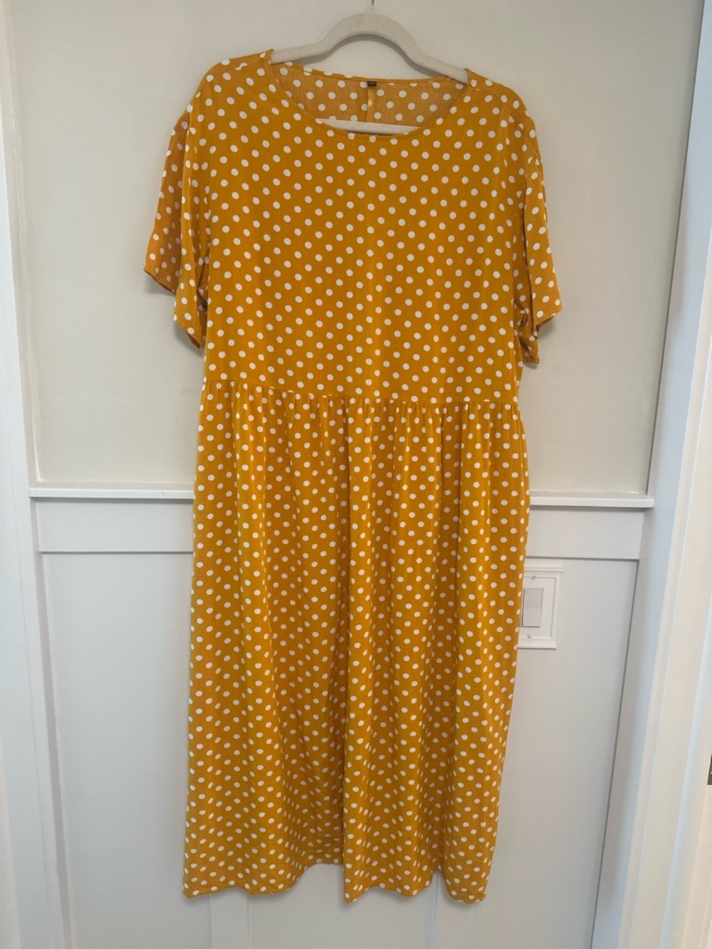 Mustard Yellow and White Polka Dot Midi Dress